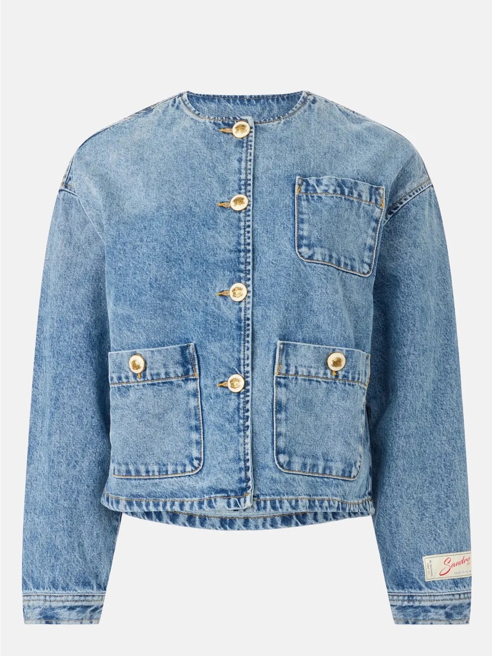 Sandro Blue Denim Jacket with Gold Buttons